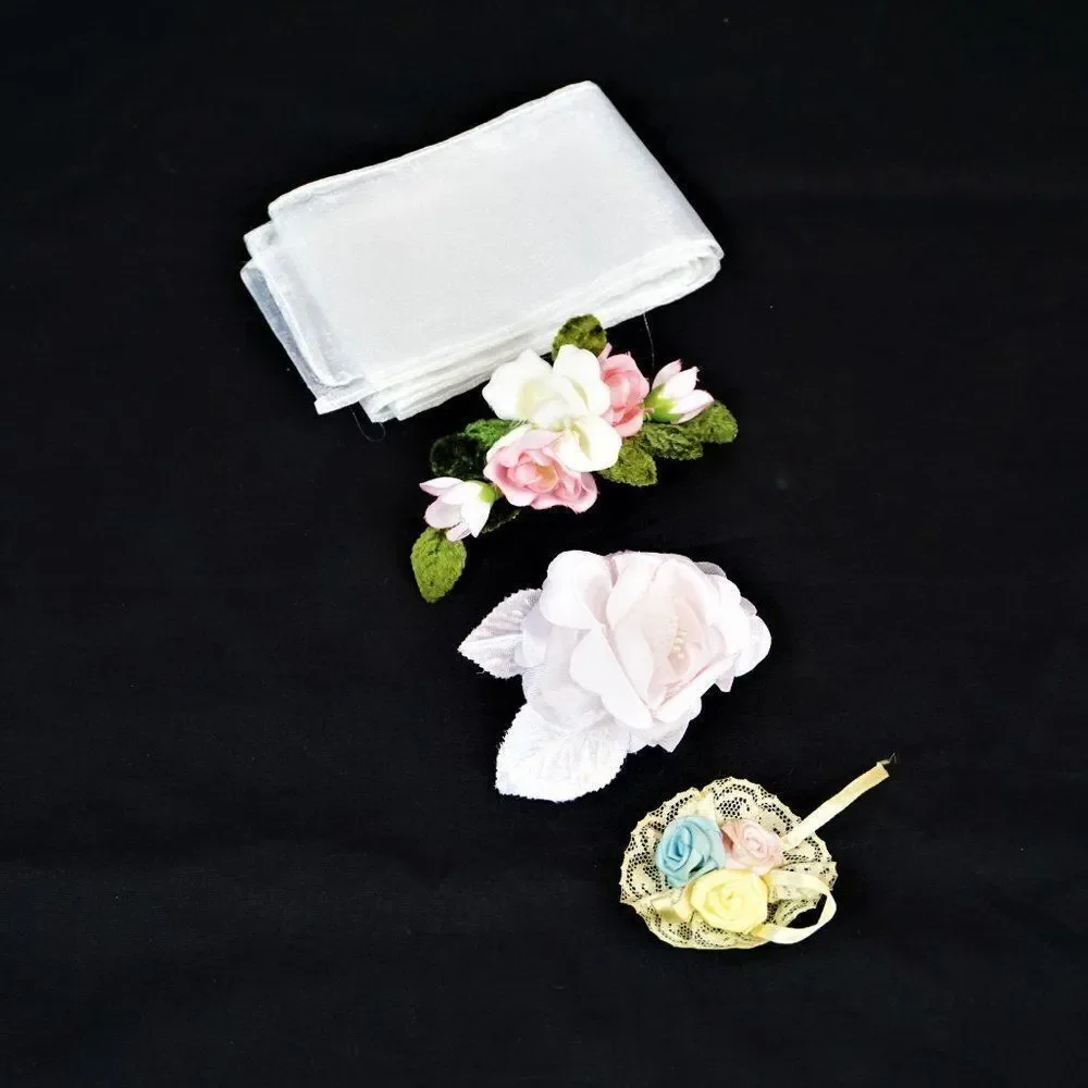 Estate Find Flower Decorations Bow Ribbon Appliques Craft Supply Wedding